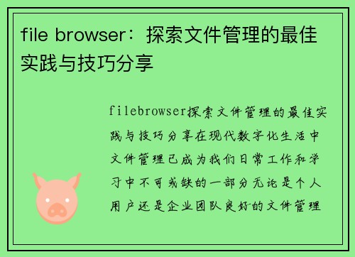 file browser：探索文件管理的最佳实践与技巧分享